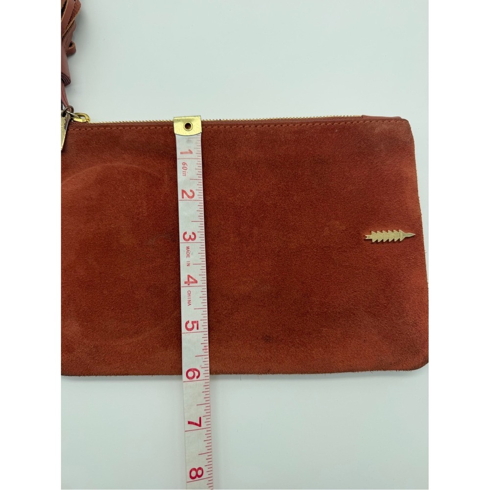 Thacker Nolita Rust Leather Suede Wristlet Clutch with Gold Ring - Picture 4 of 9